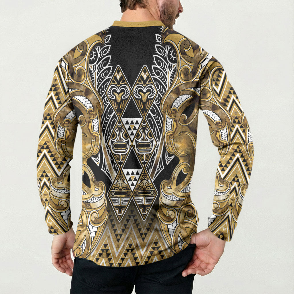 Aotearoa Waikato Tainui Button Sweatshirt Maori Light Gold Tribal Paua Shell Pattern