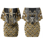 Aotearoa Waikato Tainui Couples Matching Off Shoulder Short Dress and Long Sleeve Button Shirt Maori Light Gold Tribal Paua Shell Pattern