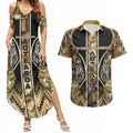 Aotearoa Waikato Tainui Couples Matching Summer Maxi Dress and Hawaiian Shirt Maori Light Gold Tribal Paua Shell Pattern