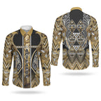 Aotearoa Waikato Tainui Couples Matching Summer Maxi Dress and Long Sleeve Button Shirt Maori Light Gold Tribal Paua Shell Pattern