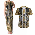 Aotearoa Waikato Tainui Couples Matching Tank Maxi Dress and Hawaiian Shirt Maori Light Gold Tribal Paua Shell Pattern