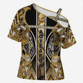 Aotearoa Waikato Tainui Cross Shoulder Shirt Maori Light Gold Tribal Paua Shell Pattern