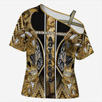Aotearoa Waikato Tainui Cross Shoulder Shirt Maori Light Gold Tribal Paua Shell Pattern