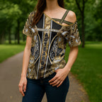Aotearoa Waikato Tainui Cross Shoulder Shirt Maori Light Gold Tribal Paua Shell Pattern