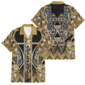 Aotearoa Waikato Tainui Family Matching Long Sleeve Bodycon Dress and Hawaiian Shirt Maori Light Gold Tribal Paua Shell Pattern