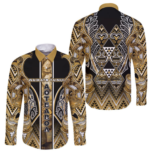 Aotearoa Waikato Tainui Family Matching Summer Maxi Dress and Hawaiian Shirt Maori Light Gold Tribal Paua Shell Pattern