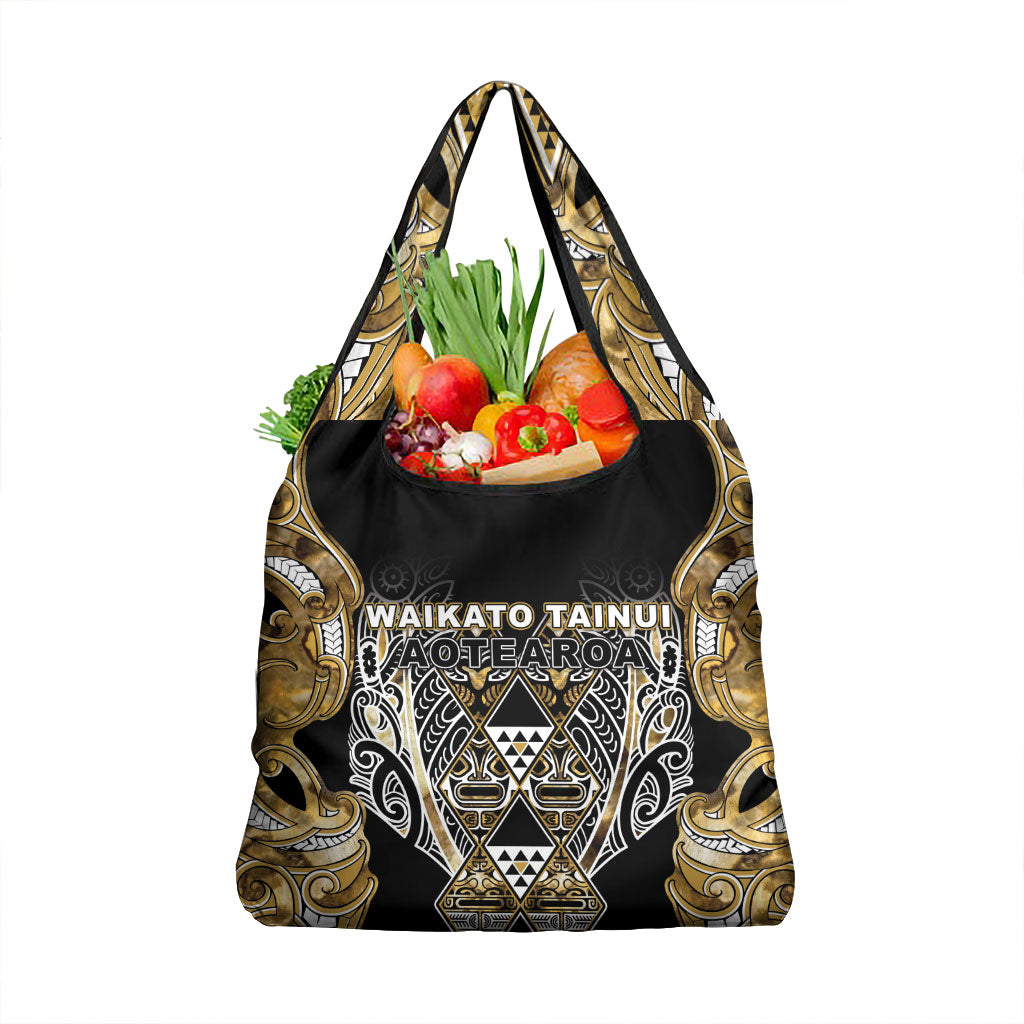 Aotearoa Waikato Tainui Grocery Bag Maori Light Gold Tribal Paua Shell Pattern