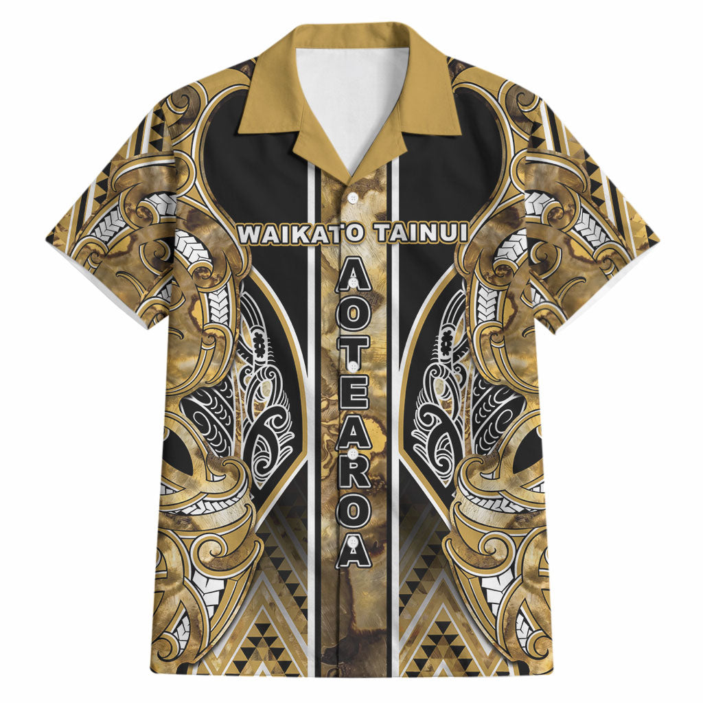 Aotearoa Waikato Tainui Hawaiian Shirt Maori Light Gold Tribal Paua Shell Pattern