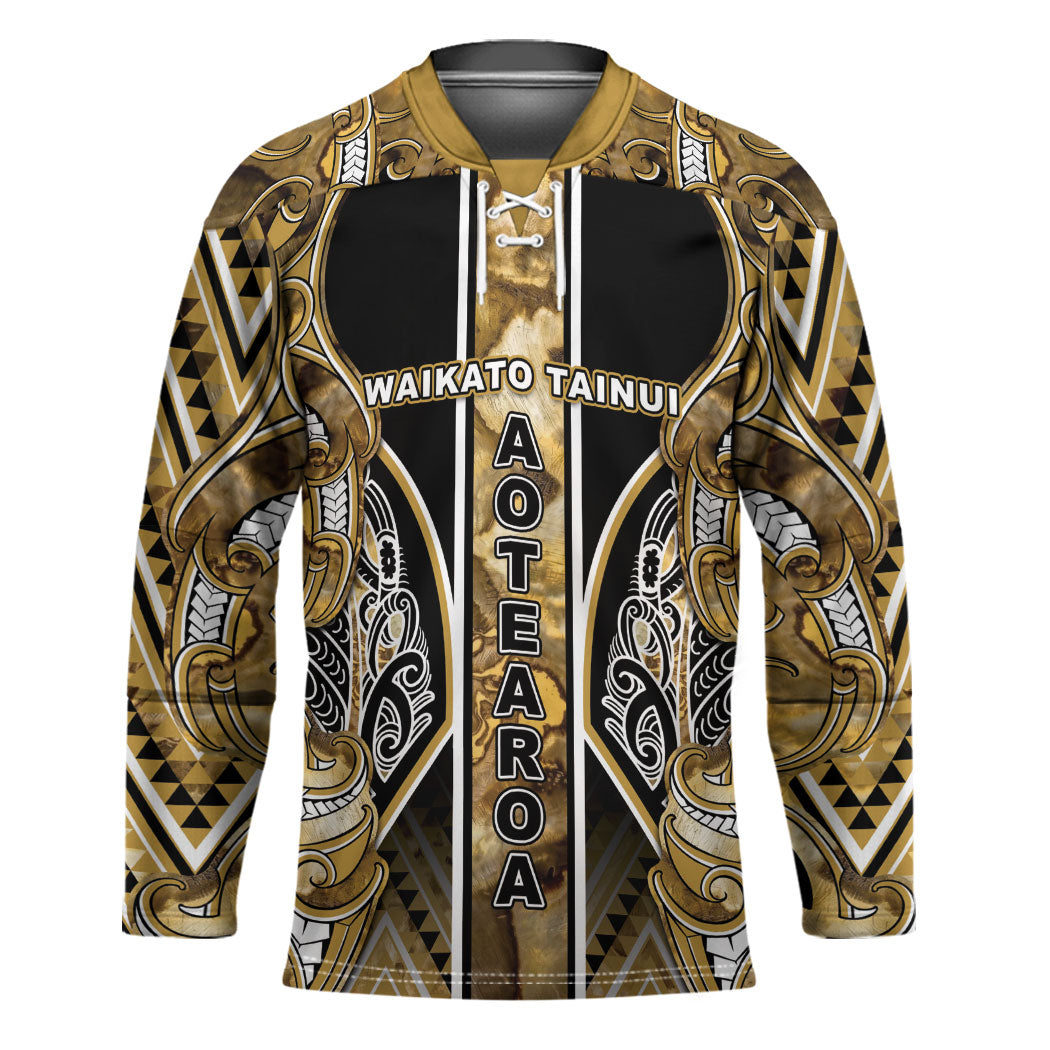 Aotearoa Waikato Tainui Hockey Jersey Maori Light Gold Tribal Paua Shell Pattern