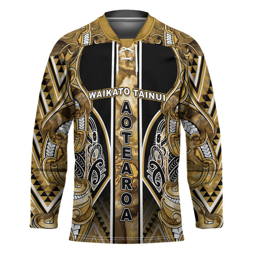 Aotearoa Waikato Tainui Hockey Jersey Maori Light Gold Tribal Paua Shell Pattern