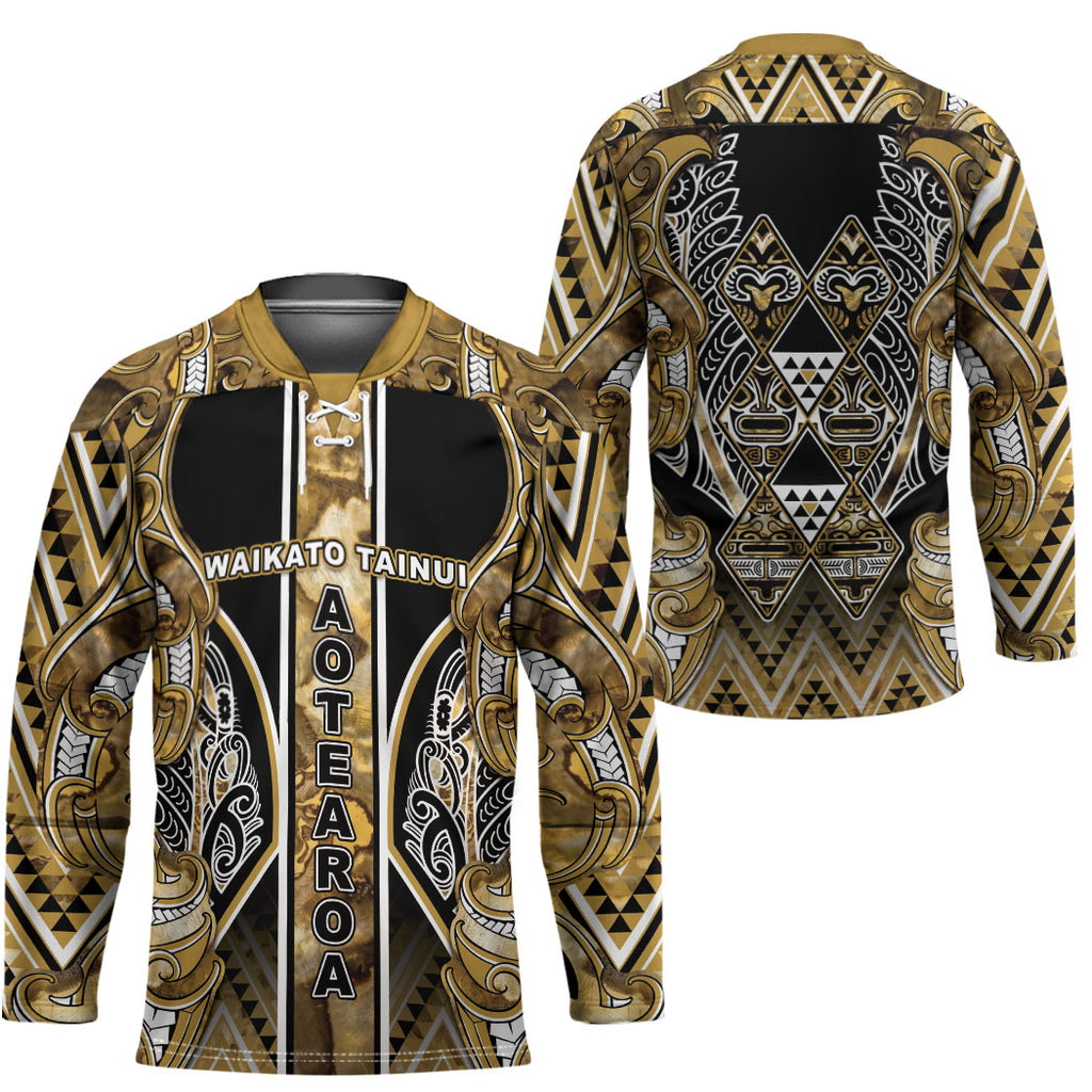 Aotearoa Waikato Tainui Hockey Jersey Maori Light Gold Tribal Paua Shell Pattern