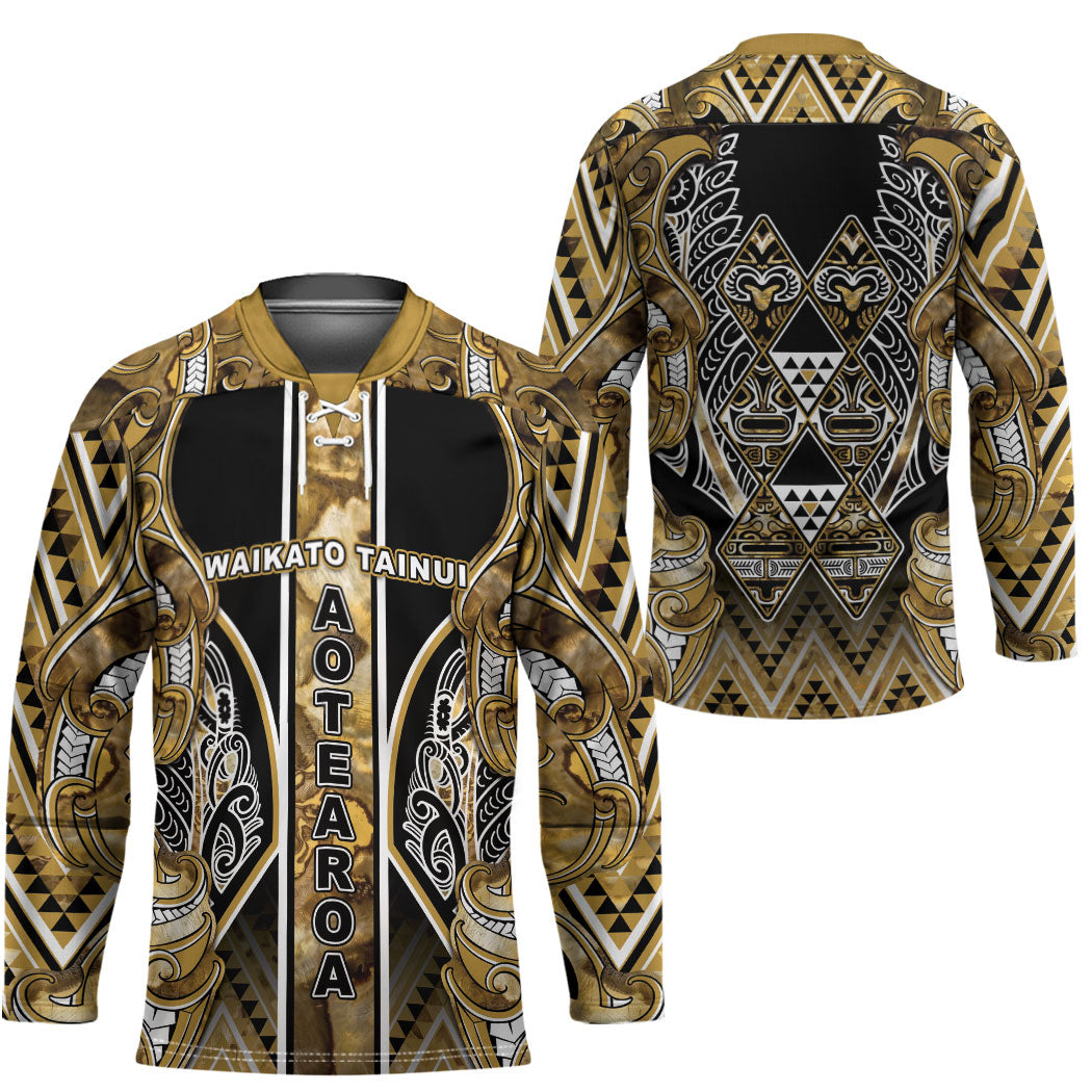 Aotearoa Waikato Tainui Hockey Jersey Maori Light Gold Tribal Paua Shell Pattern