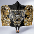 Aotearoa Waikato Tainui Hooded Blanket Maori Light Gold Tribal Paua Shell Pattern