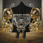 Aotearoa Waikato Tainui Hooded Blanket Maori Light Gold Tribal Paua Shell Pattern