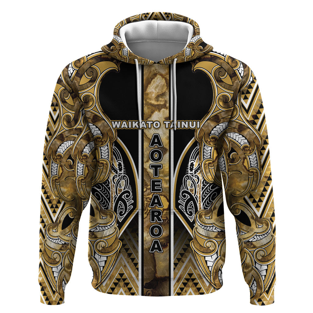 Aotearoa Waikato Tainui Hoodie Maori Light Gold Tribal Paua Shell Pattern