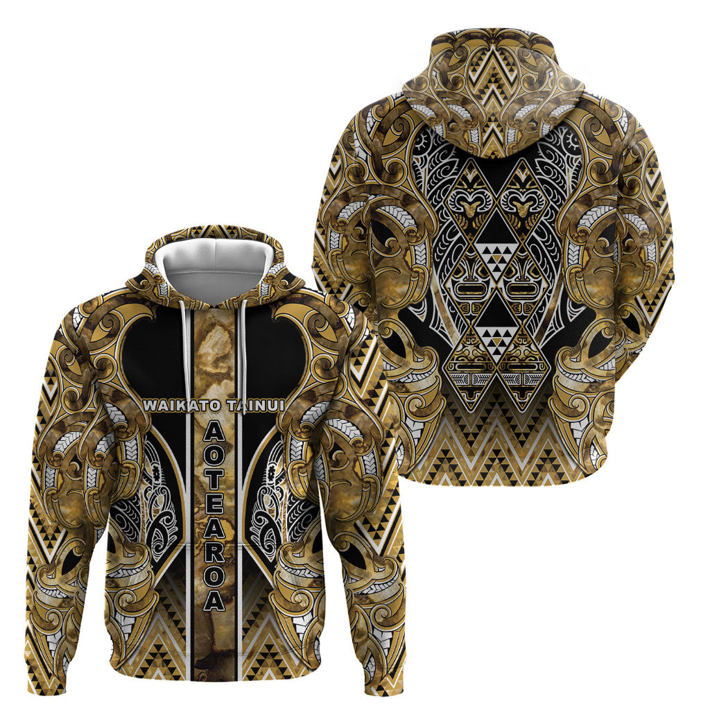 Aotearoa Waikato Tainui Hoodie Maori Light Gold Tribal Paua Shell Pattern