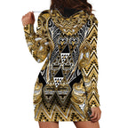 Aotearoa Waikato Tainui Hoodie Dress Maori Light Gold Tribal Paua Shell Pattern