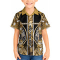 Aotearoa Waikato Tainui Kid Hawaiian Shirt Maori Light Gold Tribal Paua Shell Pattern