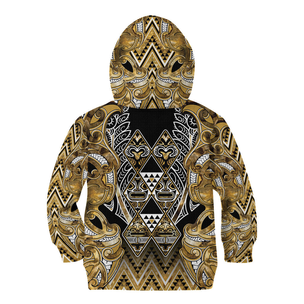 Aotearoa Waikato Tainui Kid Hoodie Maori Light Gold Tribal Paua Shell Pattern