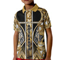 Aotearoa Waikato Tainui Kid Polo Shirt Maori Light Gold Tribal Paua Shell Pattern