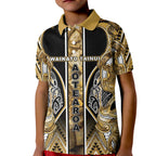 Aotearoa Waikato Tainui Kid Polo Shirt Maori Light Gold Tribal Paua Shell Pattern