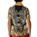 Aotearoa Waikato Tainui Kid Polo Shirt Maori Light Gold Tribal Paua Shell Pattern