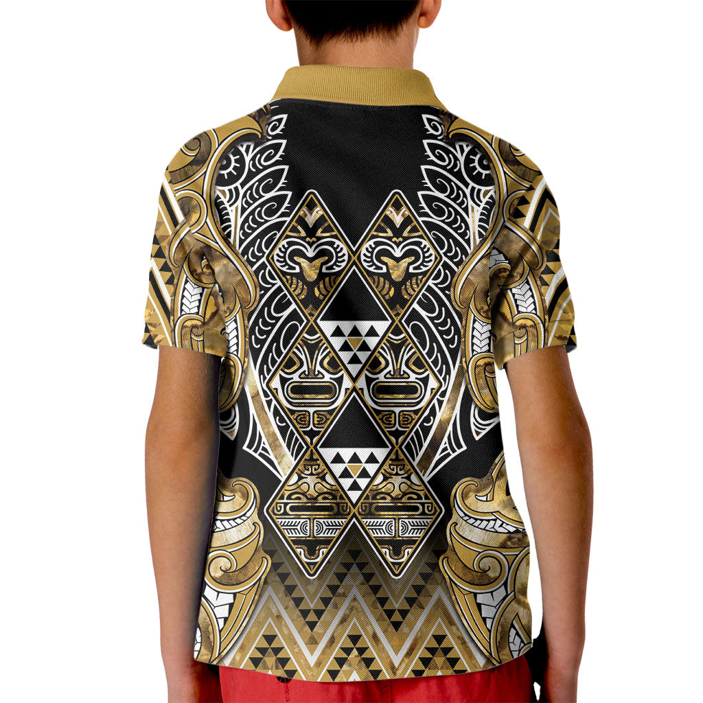Aotearoa Waikato Tainui Kid Polo Shirt Maori Light Gold Tribal Paua Shell Pattern