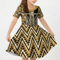 Aotearoa Waikato Tainui Kid Short Sleeve Dress Maori Light Gold Tribal Paua Shell Pattern