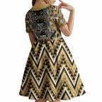 Aotearoa Waikato Tainui Kid Short Sleeve Dress Maori Light Gold Tribal Paua Shell Pattern