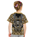 Aotearoa Waikato Tainui Kid T Shirt Maori Light Gold Tribal Paua Shell Pattern