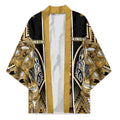 Aotearoa Waikato Tainui Kimono Maori Light Gold Tribal Paua Shell Pattern