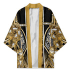 Aotearoa Waikato Tainui Kimono Maori Light Gold Tribal Paua Shell Pattern
