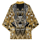 Aotearoa Waikato Tainui Kimono Maori Light Gold Tribal Paua Shell Pattern