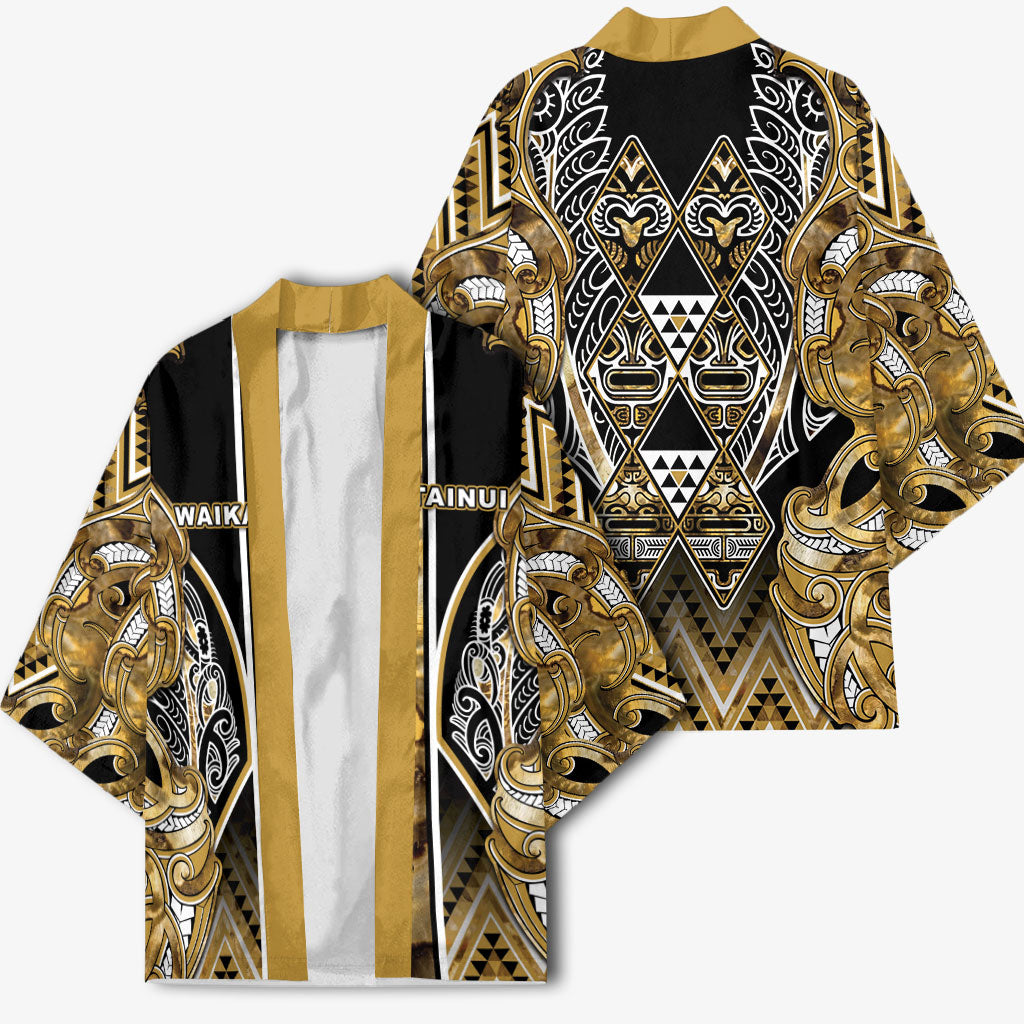 Aotearoa Waikato Tainui Kimono Maori Light Gold Tribal Paua Shell Pattern