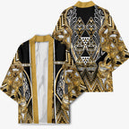 Aotearoa Waikato Tainui Kimono Maori Light Gold Tribal Paua Shell Pattern