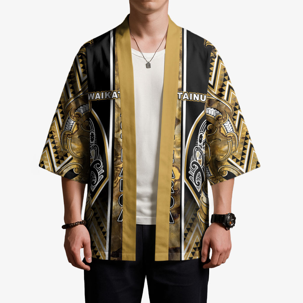 Aotearoa Waikato Tainui Kimono Maori Light Gold Tribal Paua Shell Pattern