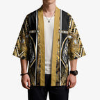 Aotearoa Waikato Tainui Kimono Maori Light Gold Tribal Paua Shell Pattern