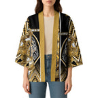 Aotearoa Waikato Tainui Kimono Maori Light Gold Tribal Paua Shell Pattern