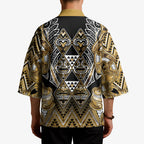 Aotearoa Waikato Tainui Kimono Maori Light Gold Tribal Paua Shell Pattern