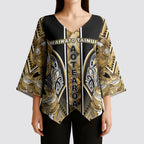 Aotearoa Waikato Tainui Kimono Sleeve Blouse Maori Light Gold Tribal Paua Shell Pattern