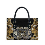 Aotearoa Waikato Tainui Leather Bag Maori Light Gold Tribal Paua Shell Pattern