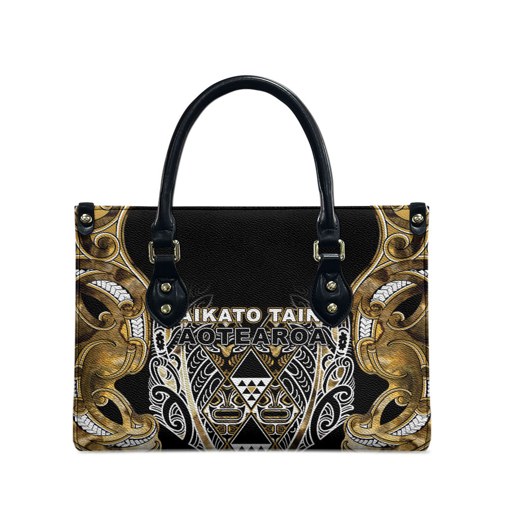 Aotearoa Waikato Tainui Leather Bag Maori Light Gold Tribal Paua Shell Pattern