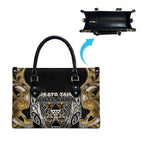 Aotearoa Waikato Tainui Leather Bag Maori Light Gold Tribal Paua Shell Pattern