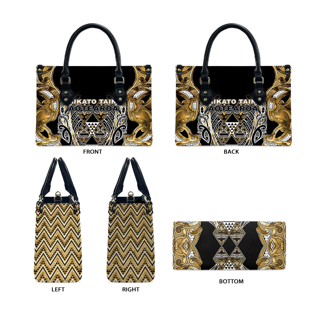 Aotearoa Waikato Tainui Leather Bag Maori Light Gold Tribal Paua Shell Pattern