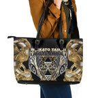 Aotearoa Waikato Tainui Leather Tote Bag Maori Light Gold Tribal Paua Shell Pattern