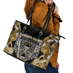 Aotearoa Waikato Tainui Leather Tote Bag Maori Light Gold Tribal Paua Shell Pattern