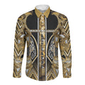 Aotearoa Waikato Tainui Long Sleeve Button Shirt Maori Light Gold Tribal Paua Shell Pattern