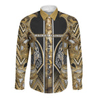 Aotearoa Waikato Tainui Long Sleeve Button Shirt Maori Light Gold Tribal Paua Shell Pattern