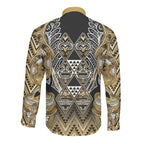 Aotearoa Waikato Tainui Long Sleeve Button Shirt Maori Light Gold Tribal Paua Shell Pattern