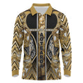 Aotearoa Waikato Tainui Long Sleeve Polo Shirt Maori Light Gold Tribal Paua Shell Pattern